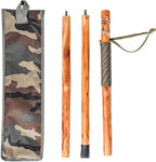 FOREST PILOT 3pc Detachable Fir Wood Walking Stick for Hiking with Compass 55 Inches - with Animal Carving - Soft Hand Strap - Rubber Tip Cover