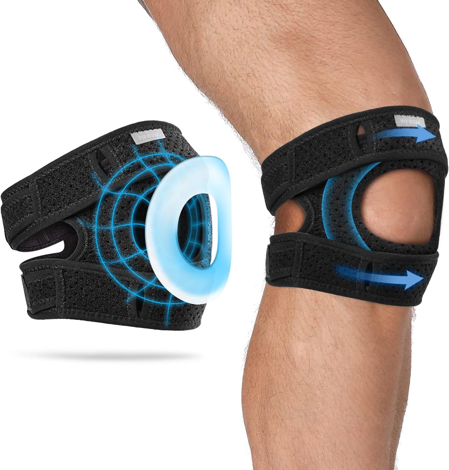 Fit Geno Patella Knee Brace for Women Men, 1-Pack Patellar Tendon Support Strap for Arthritis Tendonitis Running Jumpers Knee Hiking Basketball Volleyball Tennis Squats