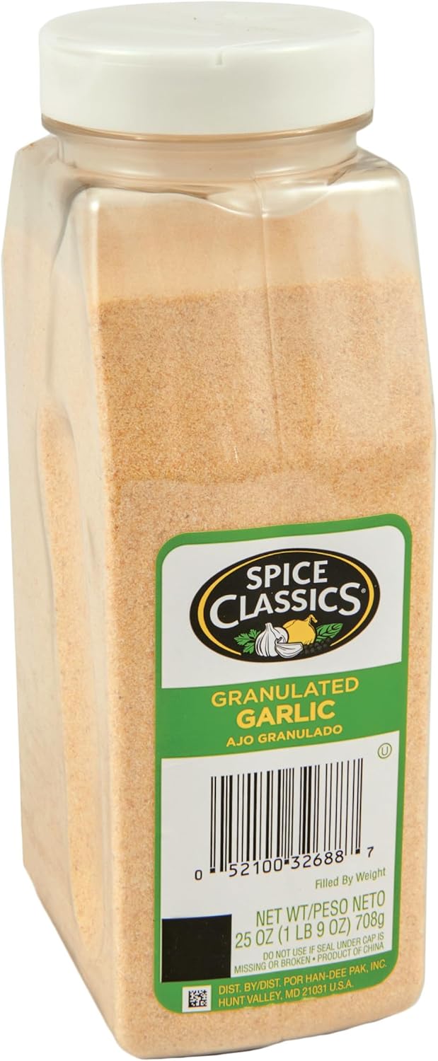 Spice Classics Granulated Garlic, 25 oz - One 25 Ounce Container of Garlic Powder Seasoning, Use on Vegetables, Meats, Rubs and Dressings for a Bold Flavor