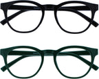 OPULIZE BLU Blue Light Blocking Reading Glasses for Women Men, Cool Round Frame with Anti-Glare Computer and Gaming Eyewear, UV and Eyestrain Protection, Black Green +2.50 (Pack of 2)