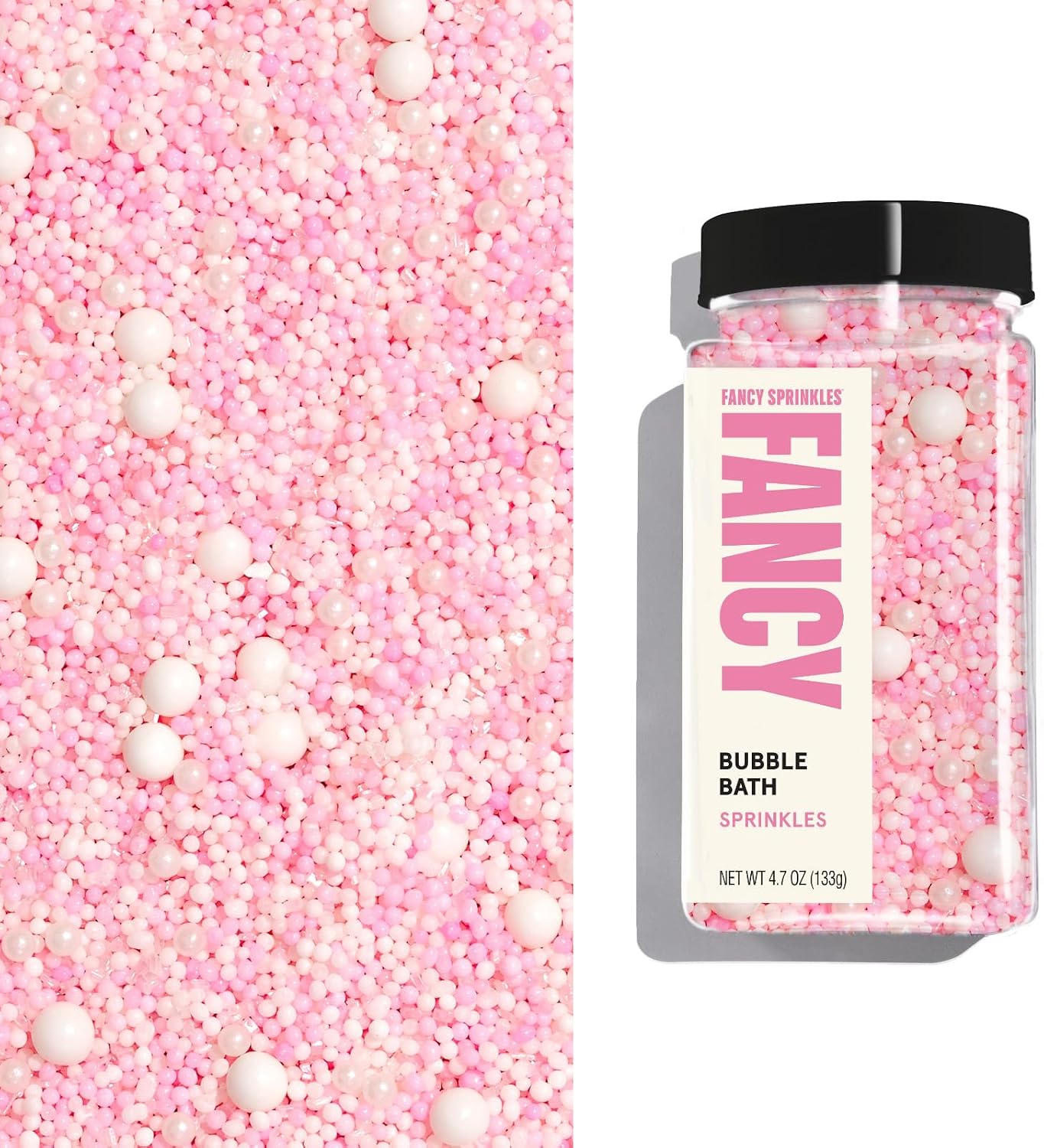 Fancy Sprinkles Bubble Bath Sprinkles, Pastel Pink and White Candy Pearls and Nonpareils Blended with Our Signature Sugar for Cakes, Cupcakes, Dessert Decorating 1 Pack (0.5c)