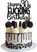 Happy 30th Fuxking Birthday Cake Topper - Funny Black Glitter 30 & Fabulous Party Supplies - Cheers to 30 Years Party Cake Decoration