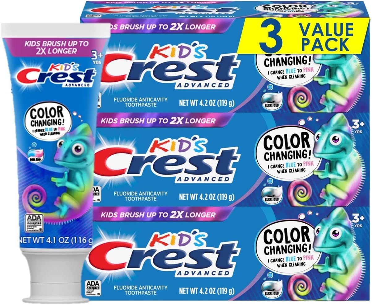 Crest Advanced Kid's Fluoride Toothpaste, Bubblegum Flavor, 4.2 oz, 3 Count, Color-Changing Anticavity Toothpaste