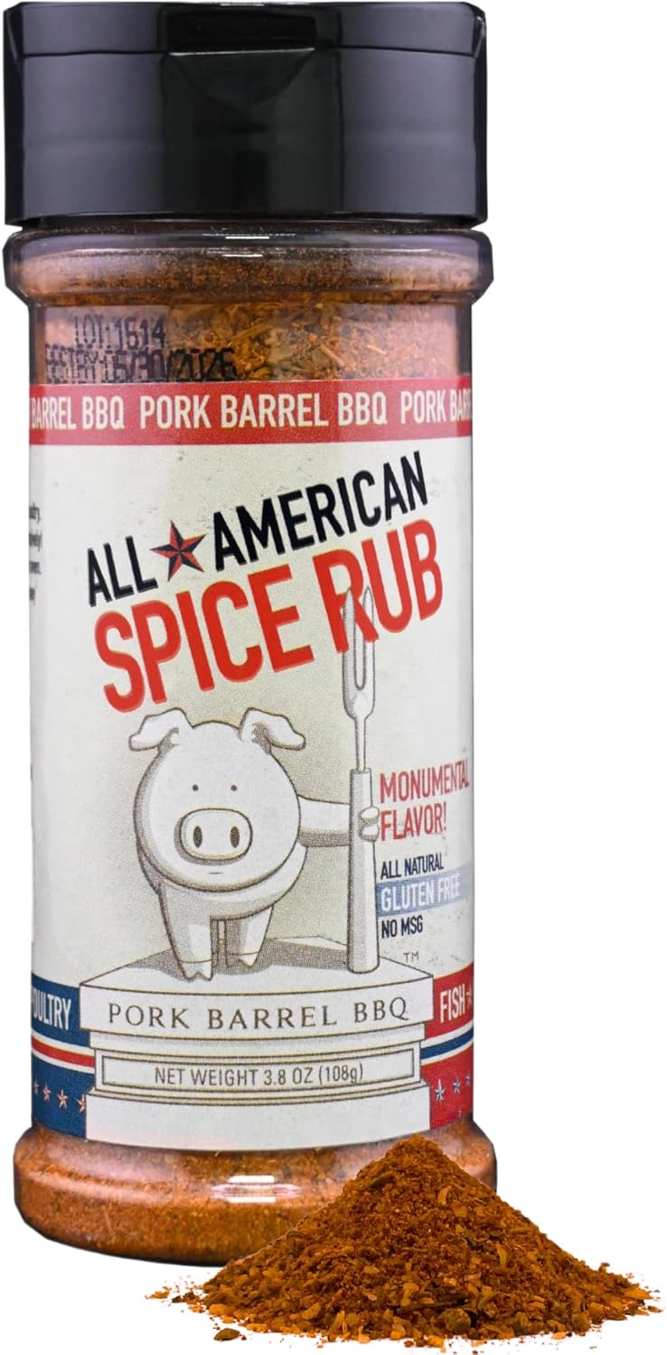 Pork Barrel BBQ All American Spice Rub, All Purpose BBQ Rub - Keto, No MSG, Zero Calorie, Gluten-Free and Sugar-Free, 3.8 oz