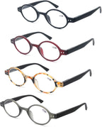 MODFANS 4 Pack Round 1.0 Reading Glasses Women Men,Retro Matte Frame Comfortable Spring Hinge-Lightweightest Readers Suitable Wear well-4 Pouch with Each Area