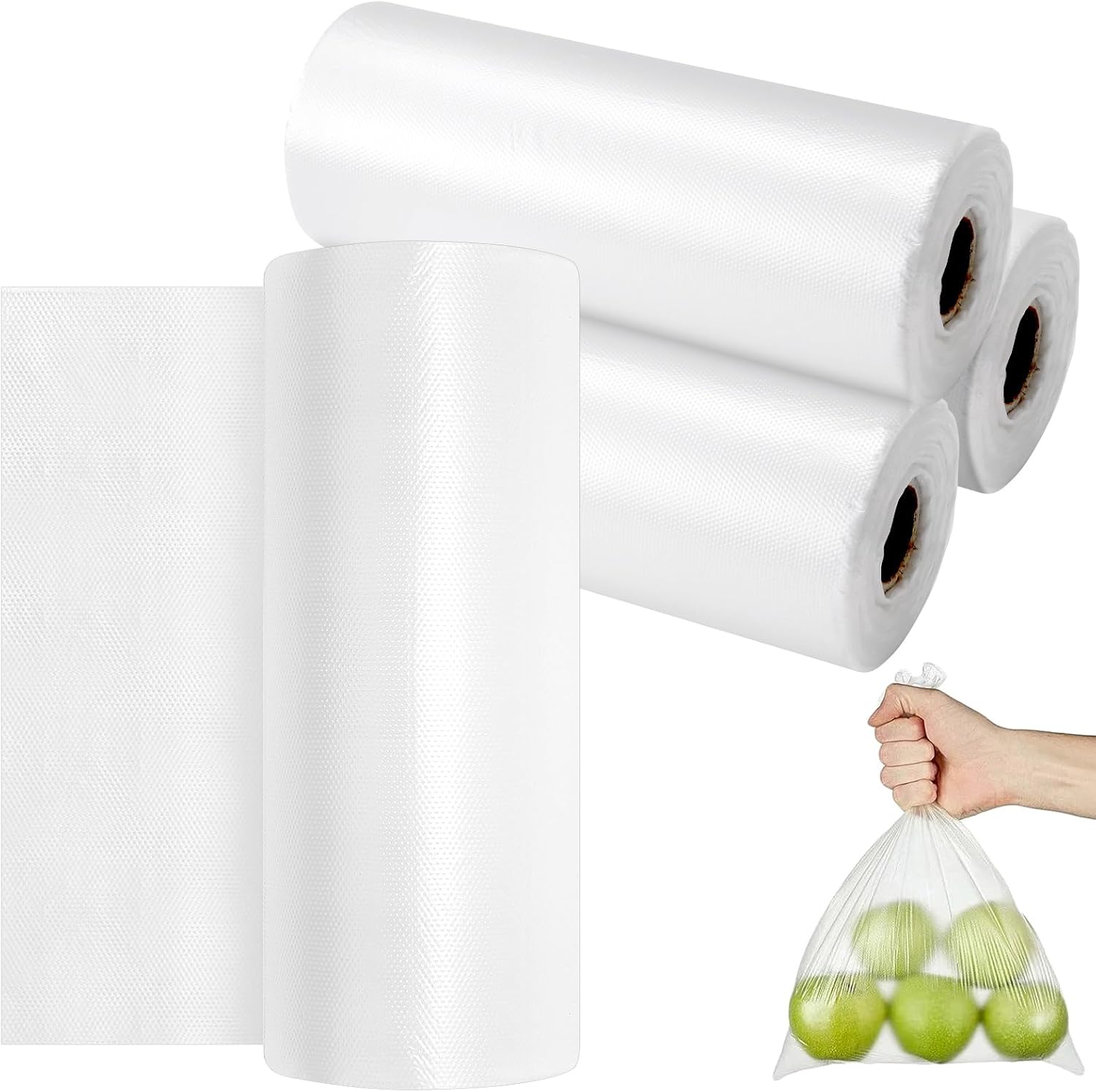 FUNSUEI 2000 Count 10 x 14 Inch Plastic Produce Bags, Clear Plastic Produce Bag Rolls, food storage bags for Bread, Fruits, Vegetables, 1 Rolls/500 Bags