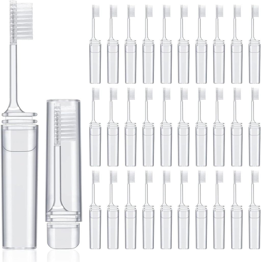 Rtteri 50 Pcs Travel Toothbrush Kit Bulk Folding Tooth Brush with Cover Transparent Potable Travel Size Mini Toothbrush Small Foldable Manual Tooth Brushes for Adult Camping School (Clear)