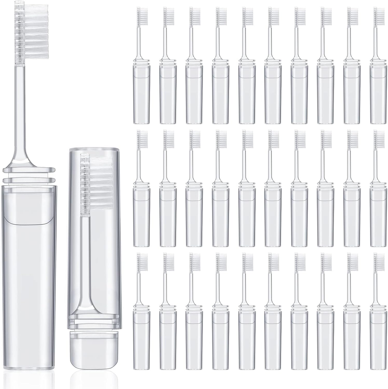 Rtteri 50 Pcs Travel Toothbrush Kit Bulk Folding Tooth Brush with Cover Transparent Potable Travel Size Mini Toothbrush Small Foldable Manual Tooth Brushes for Adult Camping School (Clear)