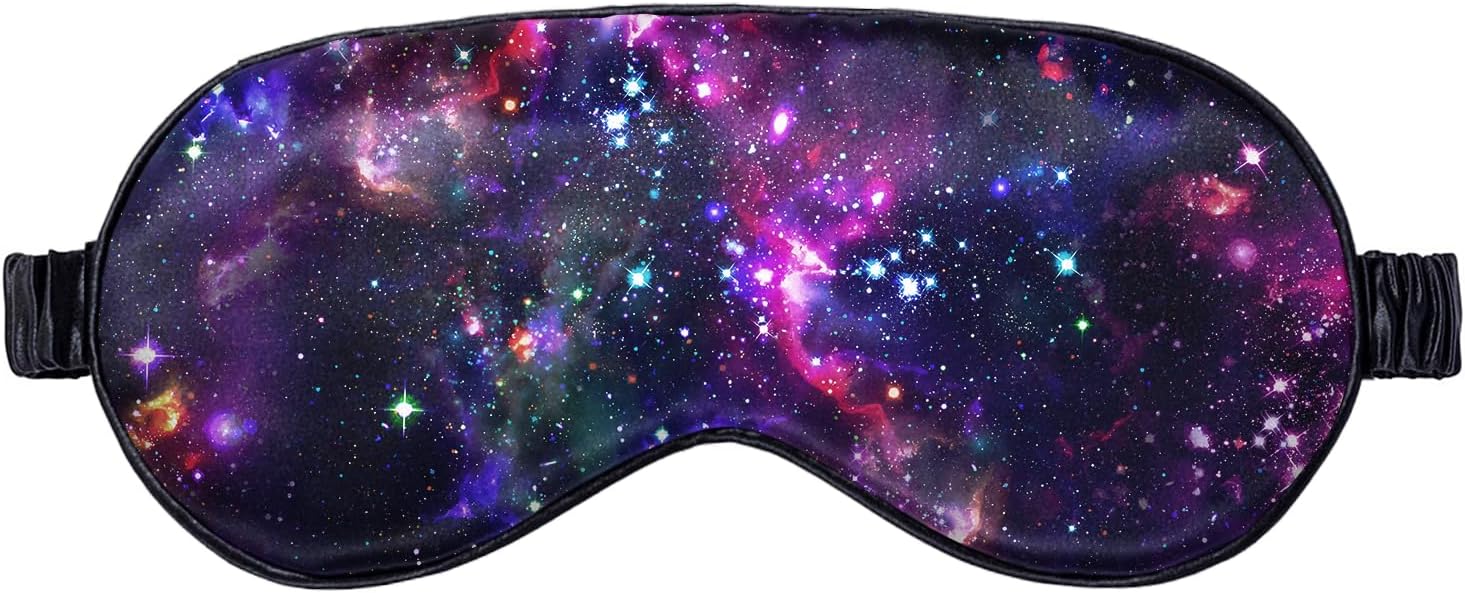 WIRESTER Soft Satin Silk Eye Mask Sleeping Mask Comfortable Sleep Mask with Adjustable Strap for Men Women Kids - Purple Nebula Galaxy