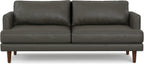 SIMPLIHOME Livingston 76-inch Wide Sofa in Coal Top Grain Genuine Leather, Handcrafted Mid-Century Modern Loveseat for Living Room, Compact 2-Seater with Feather-Wrapped Cushions and Solid Wood Frame