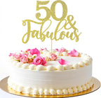 50th Birthday Cake Topper Golden Glitter 50 & Fabulous Cake Topper Fifty and Fabulous Cake Topper Cardboard Cake Decoration for 50th Birthday Cake Topper for Birthday Wedding Anniversary