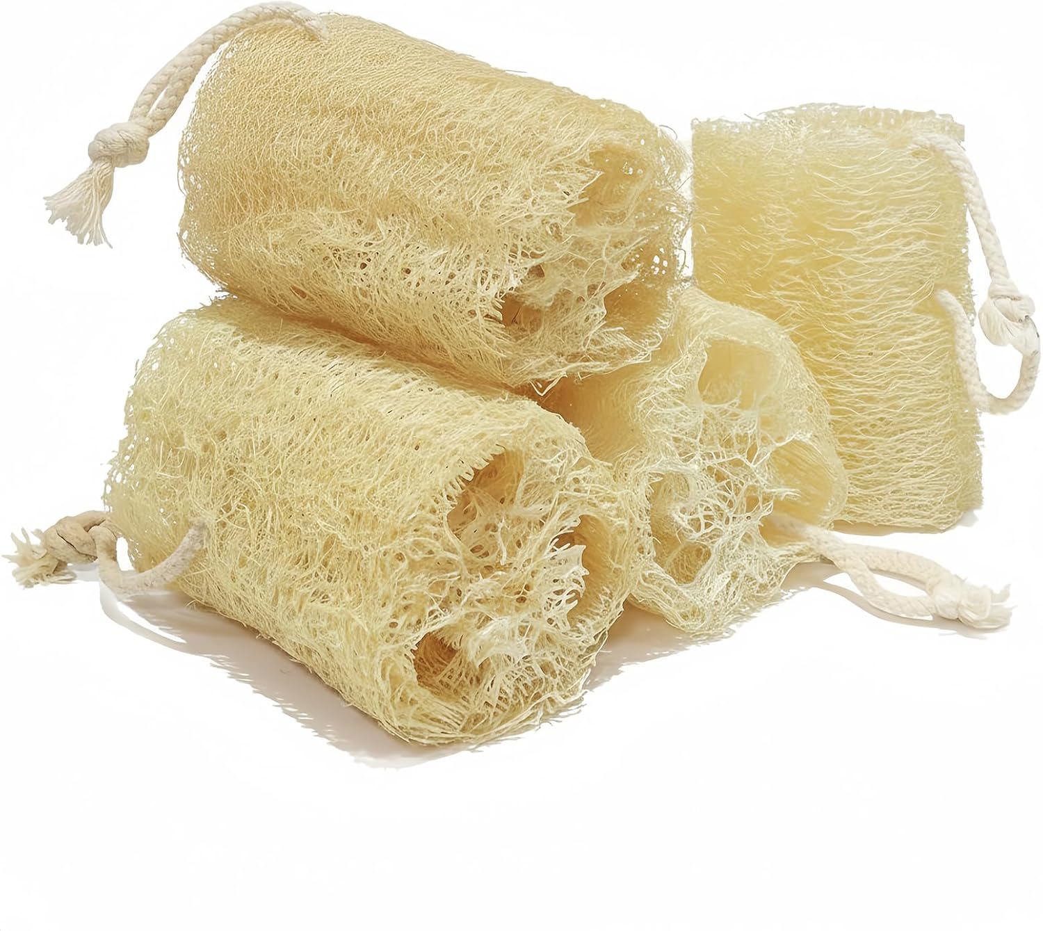 Natural Loofah Exfoliating Body Sponge Scrubber, Plant-Based Organic Loofa Luffa for Men & Women Skin Care Bath Shower Cleaning Back & Fac, Natural Sponges for Dishes (4", 4Pack)