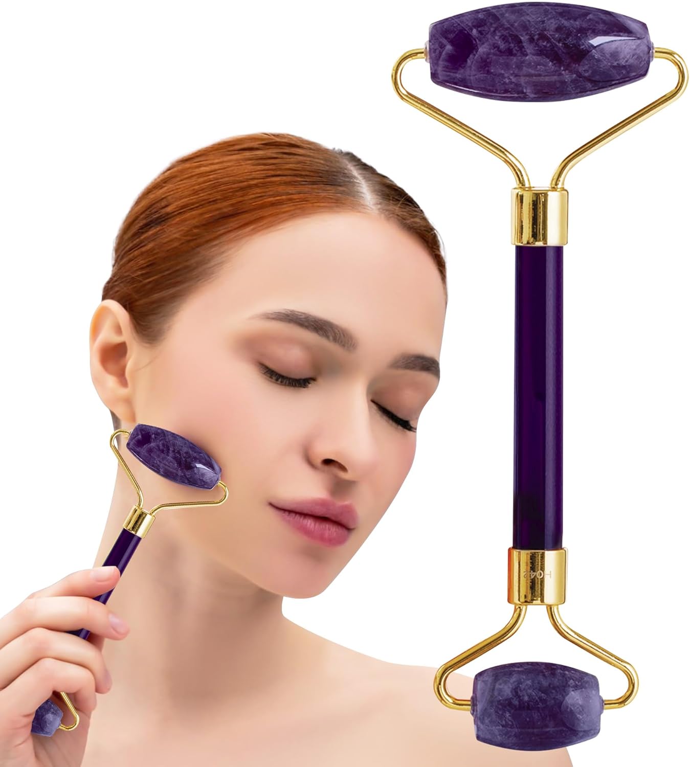 Amethyst Face Roller - Gua Sha Facial Tools, Jade Rollers for Face, Eye and Neck, Skin Care Kit for Men Women, Facial Massager for Wrinkles and Lifting, Self Care, Eye Rollers for Aging Skin