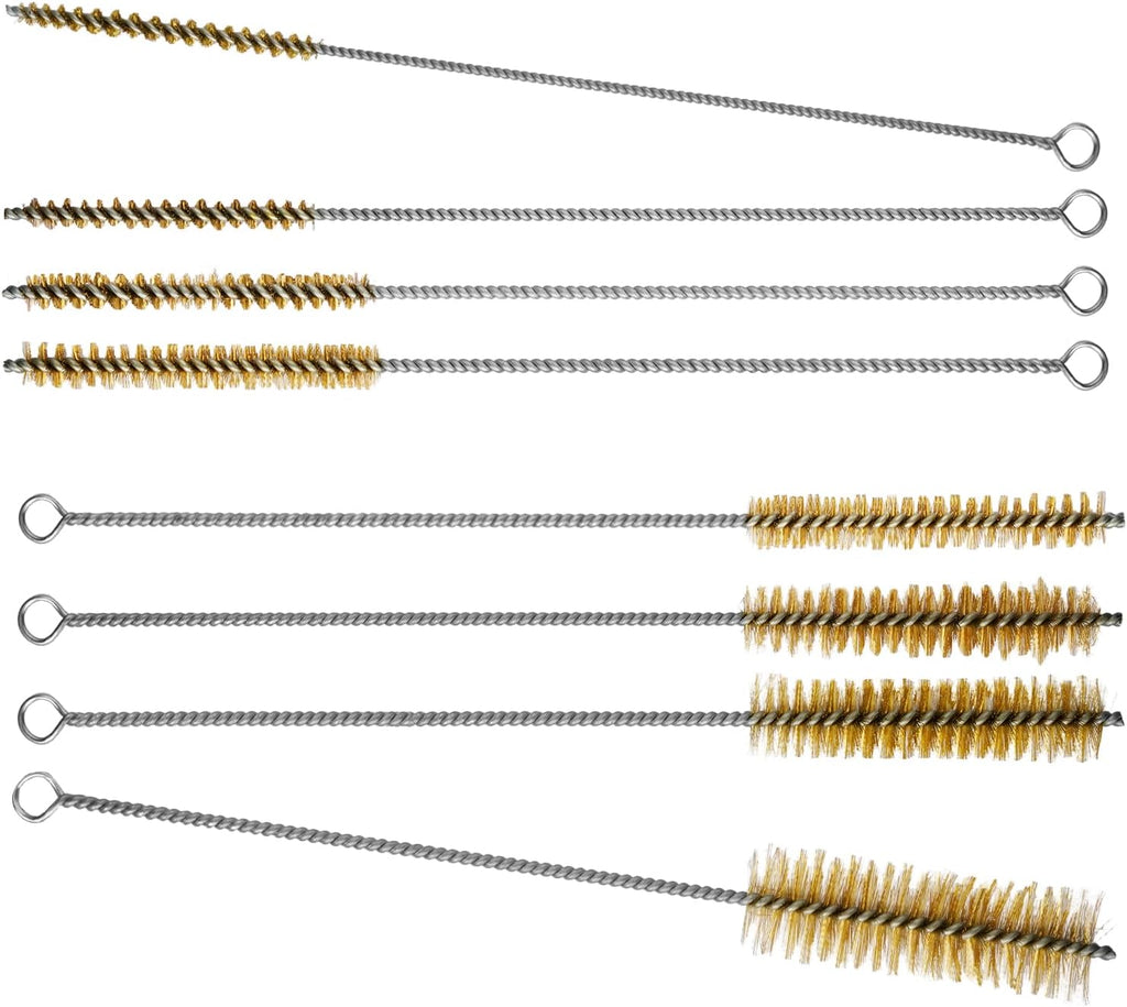RAWILL 8Pcs Tube Cleaning Brush, Brass Stainless Steel Engine Cleaning Brushes, 12 Inch Long Round Wire Pipe Cleaner for Deep Pipes, Auto Parts, Engine Parts, 8 Sizes