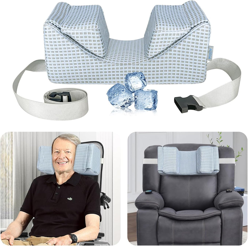 AOSSA Wheelchair Headrest for High Back Wheelchair & Recliner - Adjustable U Shaped Head Support Pillow with Cooling Fabric, Medical Neck Stabilizer Foam Wedge Positioner for Adults, Geri Chair & Sofa
