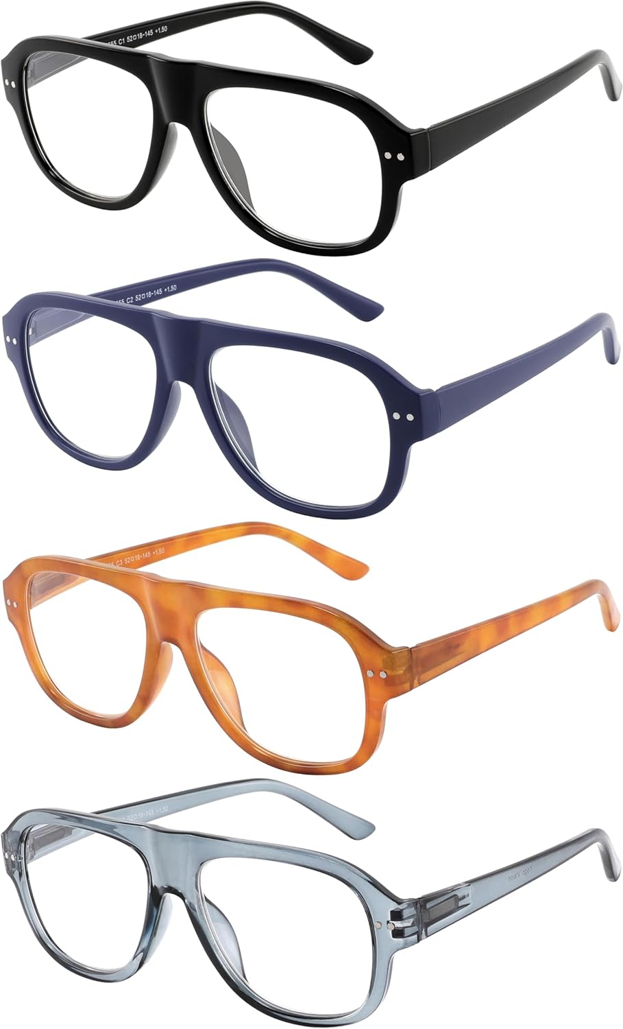 Yogo Vision 4 Pack Retro Oversized Reading Glasses Men Women – 2025 Stylish Square Frames, Lightweight & Durable Readers