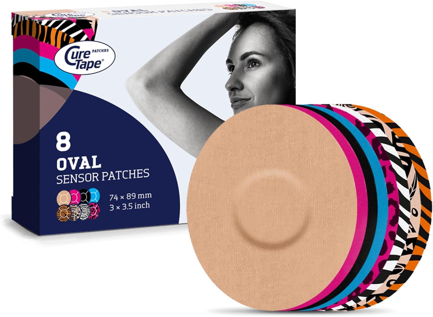 CureTape Adhesive Patches - Sensor Fixing - Adhesive Plasters for Adhesive Plasters for Libre, Libre 3, Dexcom and Medtronic Guardian Sensors - Sensor Cover Patch - Unique Variants (Mix)