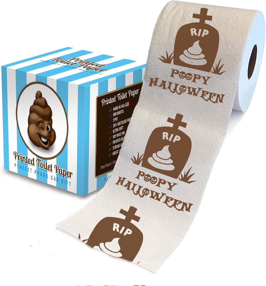 Printed TP RIP Halloween Printed Toilet Paper Gag Gift – Scary Toilet Paper Roll for Surprise and Funny Novelty Gift for Spooky Haunted House Party Halloween Decoration – 500 Sheet