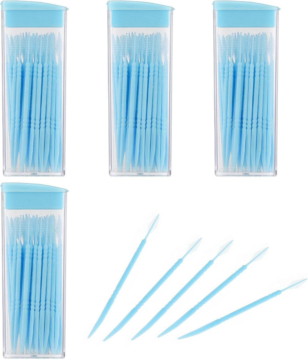 200Pcs Double Head 50pcs/Box Plastic Toothpick Double-Head Dental Toothpicks, Dental Floss Interdental Toothpick Brush Teeth Stick (Blue)