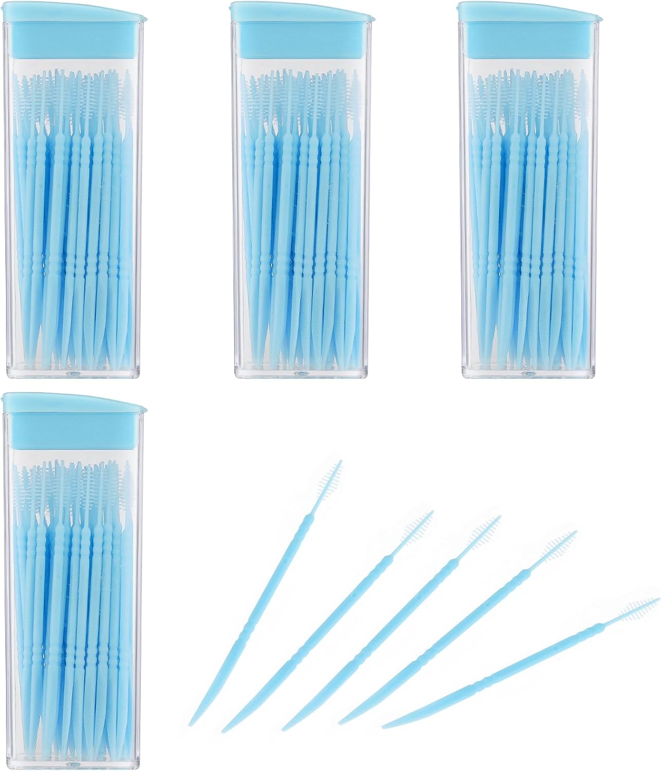 200Pcs Double Head 50pcs/Box Plastic Toothpick Double-Head Dental Toothpicks, Dental Floss Interdental Toothpick Brush Teeth Stick (Blue)