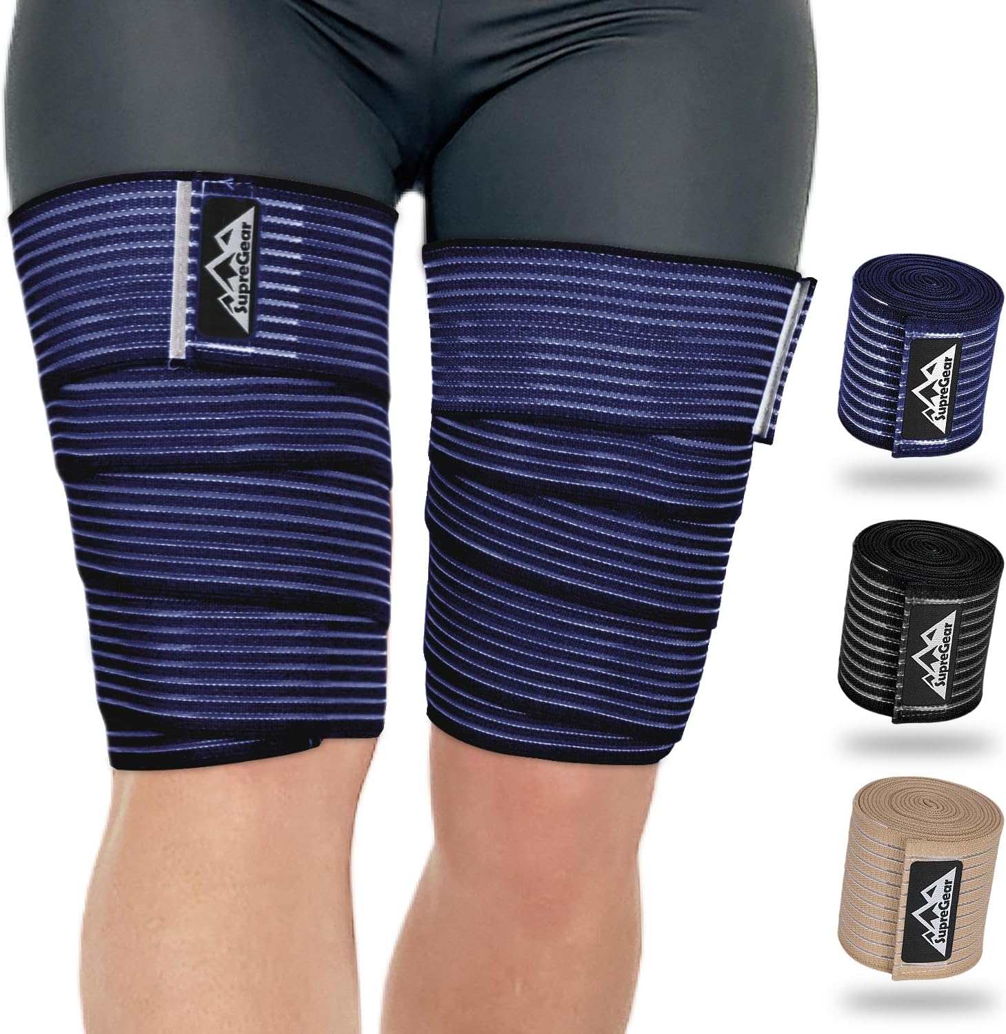 supregear 2 Pcs Hamstring and Thigh Compression Wraps, Adjustable Thigh Brace for Muscle Sprain, Quadricep Support Sleeve for Men and Women, Elastic Bandages for Knee Calf Arm Leg, 200 cm/79 in