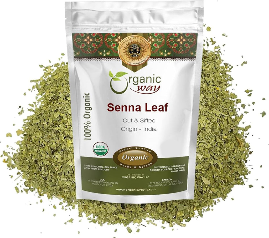 Organic Way Senna Leaf Cut & Sifted (Cassia angustifolia) - Herbal Tea | Kosher & USDA Certified | Vegan, Non-GMO & Gluten Free | Tested for Heavy Metal | 100% Raw from India (2 Oz)