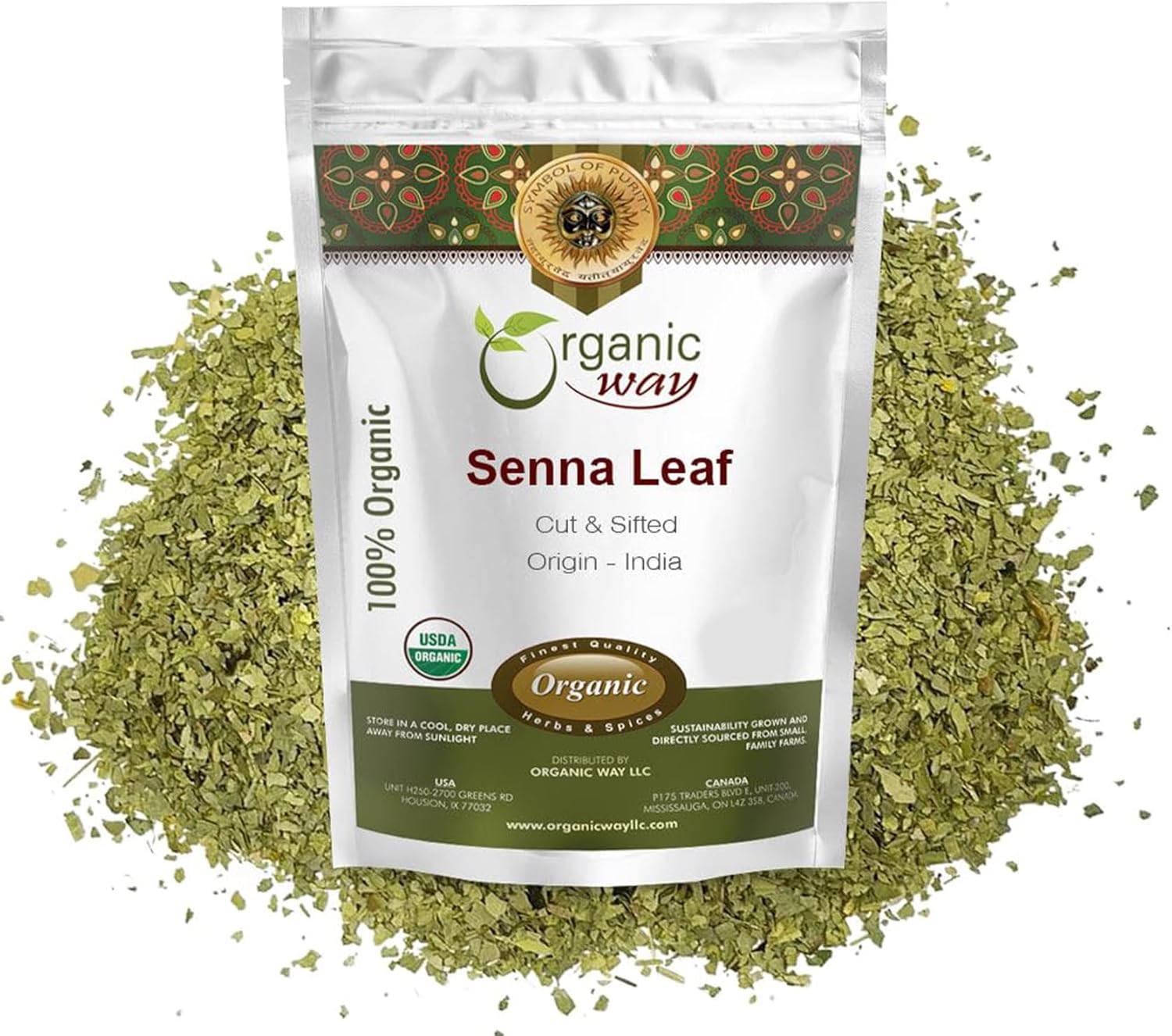 Organic Way Senna Leaf Cut & Sifted (Cassia angustifolia) - Herbal Tea | Kosher & USDA Certified | Vegan, Non-GMO & Gluten Free | Tested for Heavy Metal | 100% Raw from India (2 Oz)