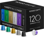 ROSSO CAFFÈ 120 Espresso Coffee Pods for Nespresso Original Machines, Premium Capsules, Variety Value Pack 6 Flavors, Rich Breakfast to Intense Roasts