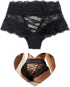 ohmydear Womens Lace Boyshorts Sexy Panties Crisscross Strappy Underwear High Waisted Soft Briefs XS-4XL