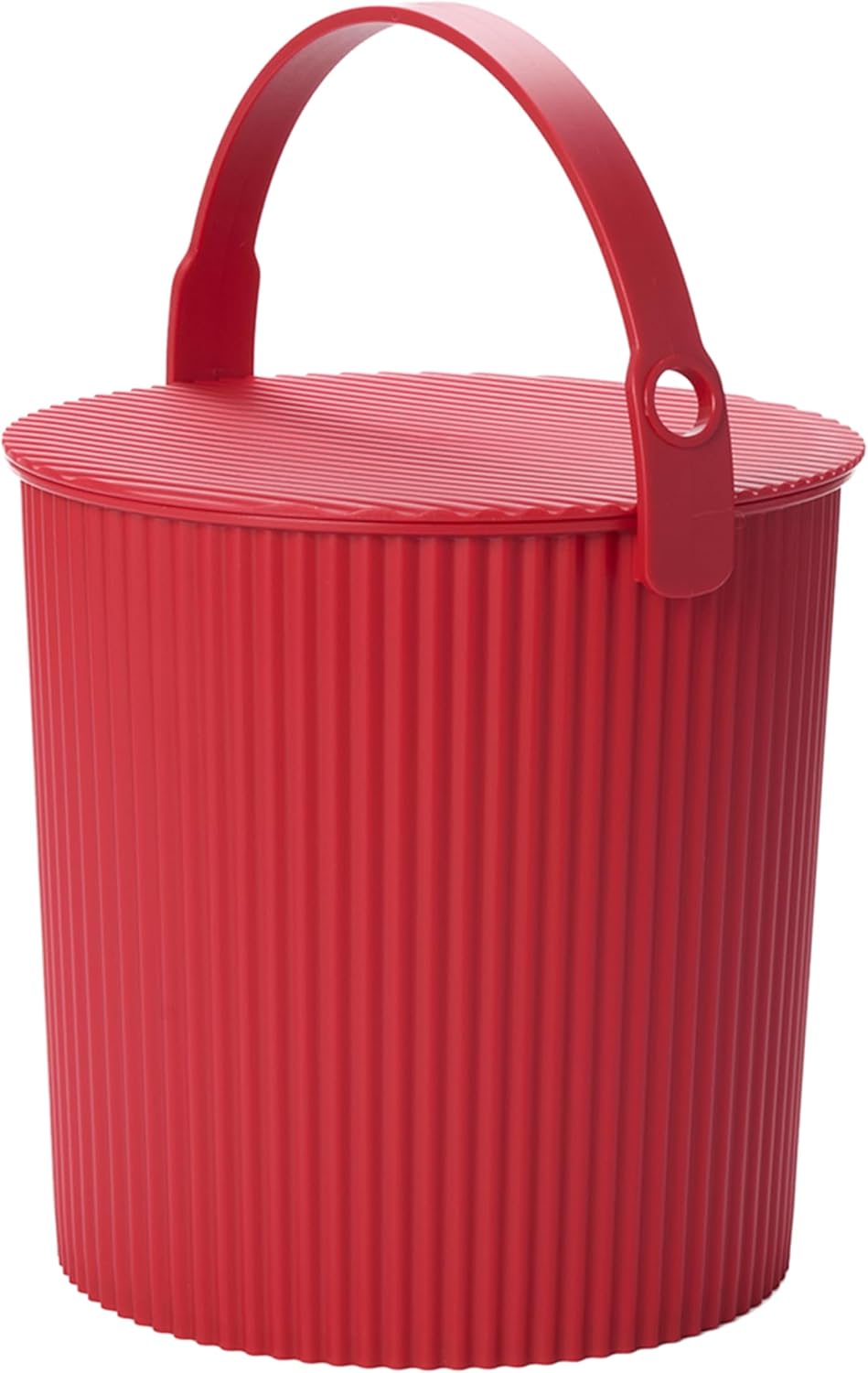 Hachiman Large Bucket - 2.6 Gallon Heavy Duty Bucket with Lid and Handle - Hands-Free Filling - Easy to Stack and Store - Indoor Outdoor Use - 10.4" x 11.1" - Red