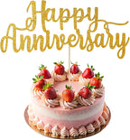 Glittery Happy Anniversary Cake Topper, Gold Glitter Fabulous Anniversary Cake Pick Cheers Happy Anniversarys Sign Cakes Company Anniversarys Party Decoration for Celebrating Wedding Party Decor
