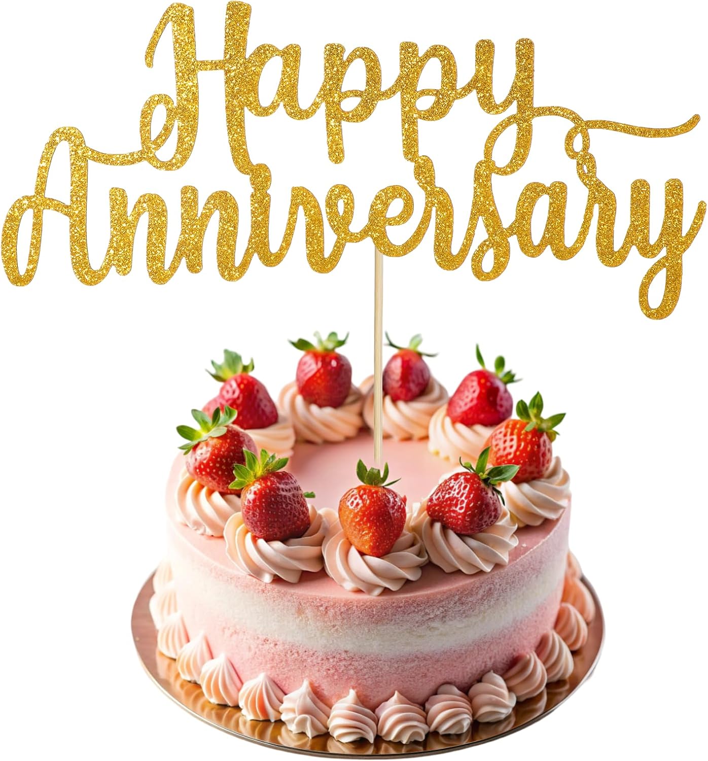 Glittery Happy Anniversary Cake Topper, Gold Glitter Fabulous Anniversary Cake Pick Cheers Happy Anniversarys Sign Cakes Company Anniversarys Party Decoration for Celebrating Wedding Party Decor