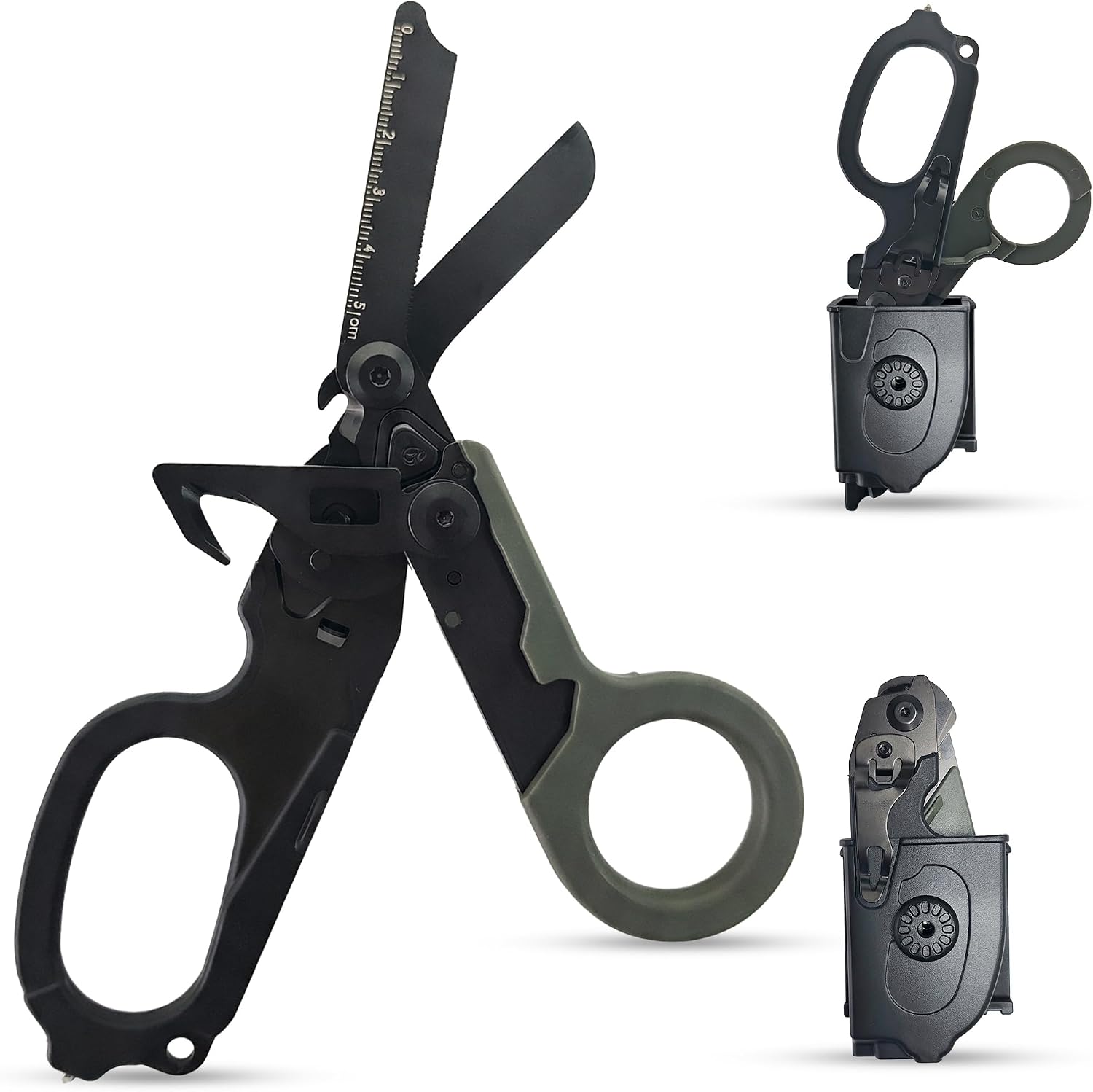 Trauma Shears Foldable Tactical Scissors - 6-in-1 Heavy Duty Emergency Response Folding Shear for Nurses Medical Outdoor Camping Rescue - Stainless Steel Multi-Tool Survival Shears with Holster