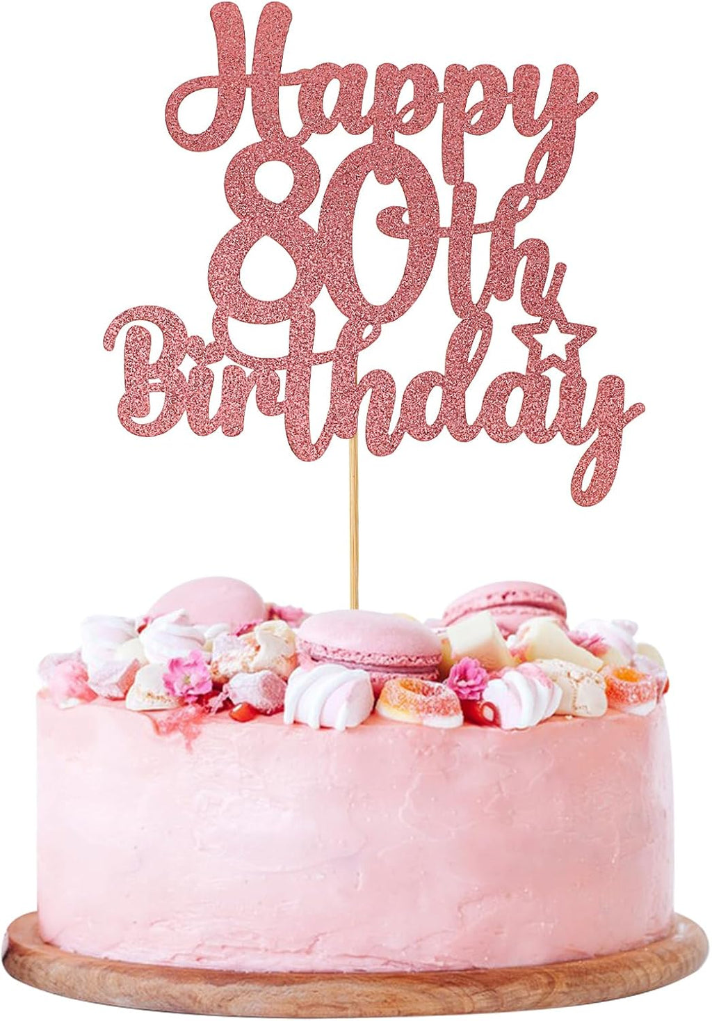 Rose Gold 80th Birthday Cake Decorations, 1 Pc Happy 80th Birthday Cake Topper Glitter Cheers to 80 Years for Birthday Anniversary Theme Party Supplies (Rose Gold)
