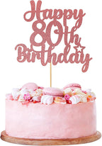 Rose Gold 80th Birthday Cake Decorations, 1 Pc Happy 80th Birthday Cake Topper Glitter Cheers to 80 Years for Birthday Anniversary Theme Party Supplies (Rose Gold)