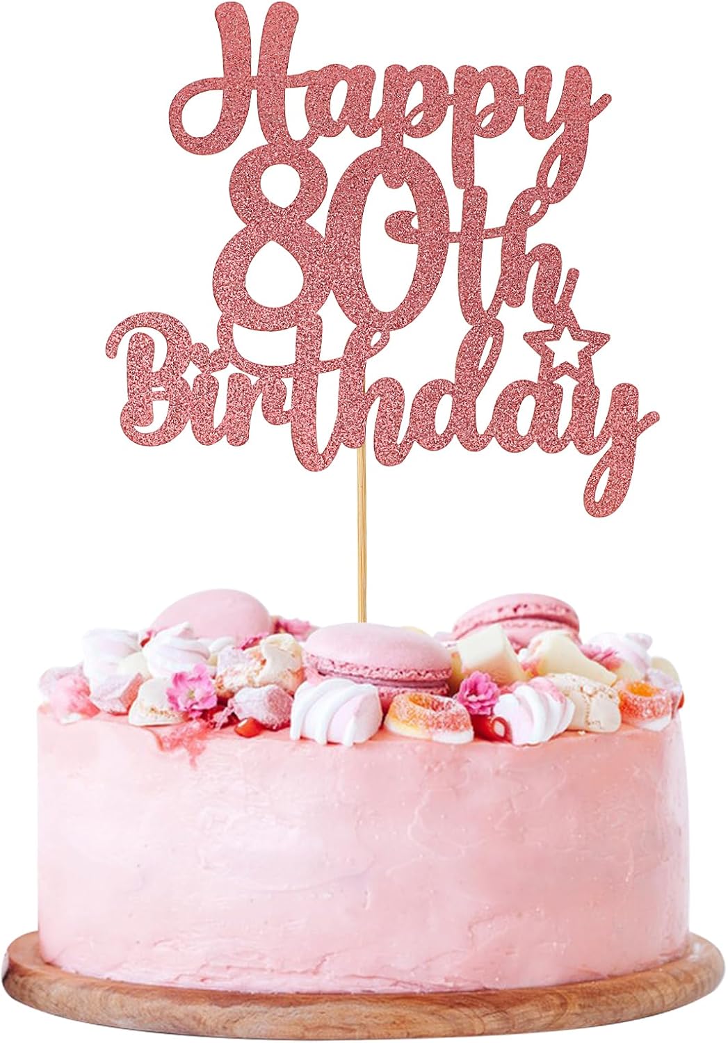 Rose Gold 80th Birthday Cake Decorations, 1 Pc Happy 80th Birthday Cake Topper Glitter Cheers to 80 Years for Birthday Anniversary Theme Party Supplies (Rose Gold)