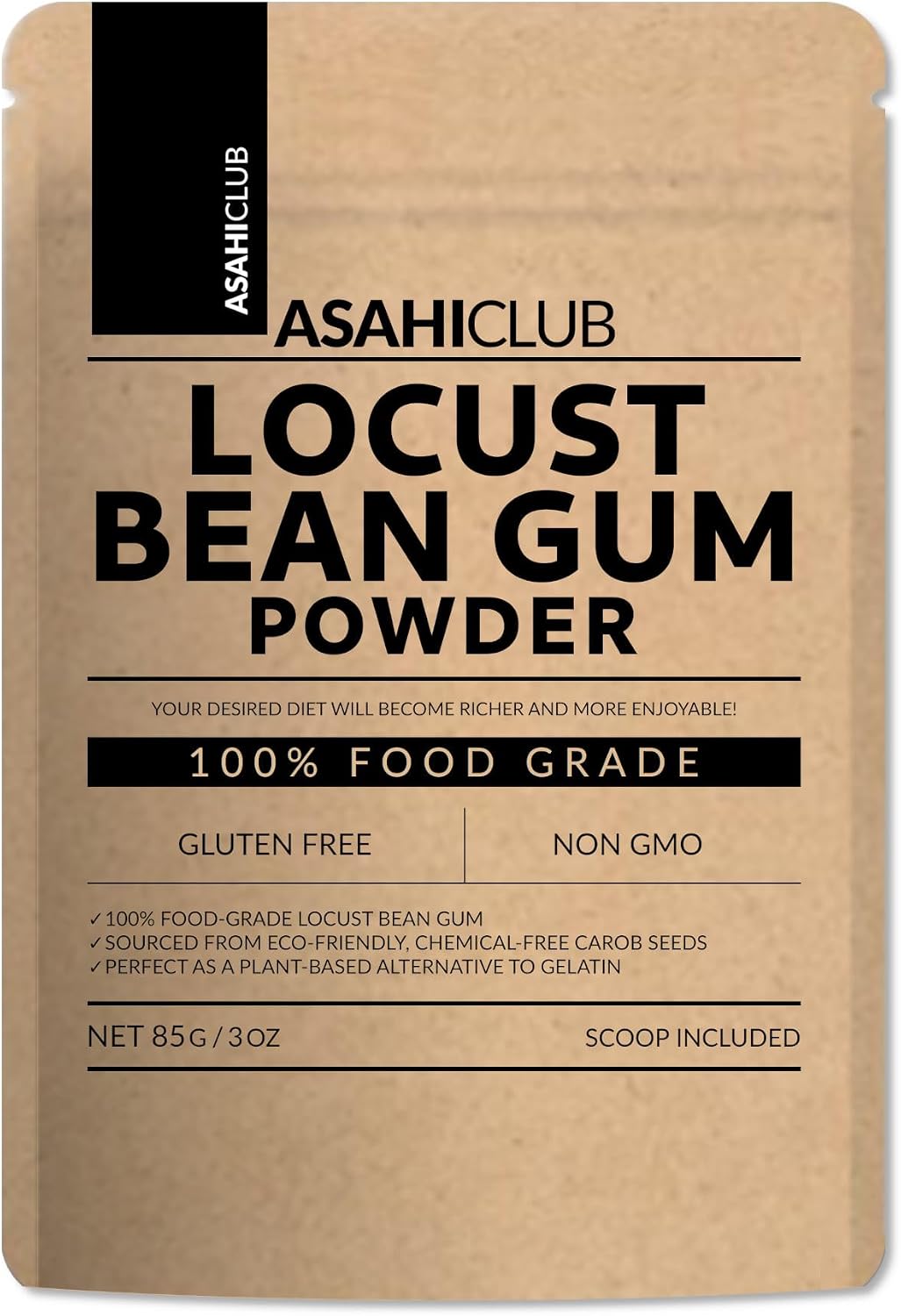 Locust Bean Gum Powder, 100% Pure Food Grade, 3 oz, Gluten Free, Non-GMO, Kosher, Vegan, Eco-Friendly, Chemical-Free, Natural Thickening Agent