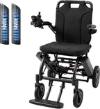 33lbs & 30miles Electric Wheelchair for Adults, Ultra-Lightweight Folding Motorized Wheelchair with 2 Removable 10Ah Batteries, Portable Power Wheelchairs for Seniors (Black, 2 * 10Ah)