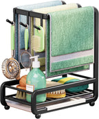 Buachois Kitchen Sink Caddy Organizer,Carbon Steel Wall Mounted or Countertop Sink Caddy Sponge Holder with Removable Drip Tray, Kitchen Sink Organizer for Sponge