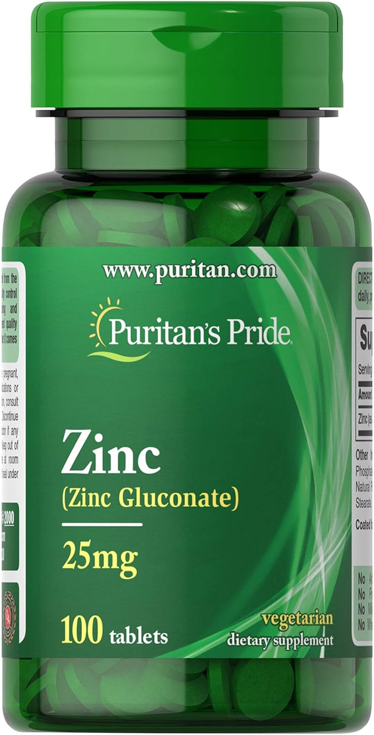Puritan's Pride Zinc 25 mg Tablets, 100 Count