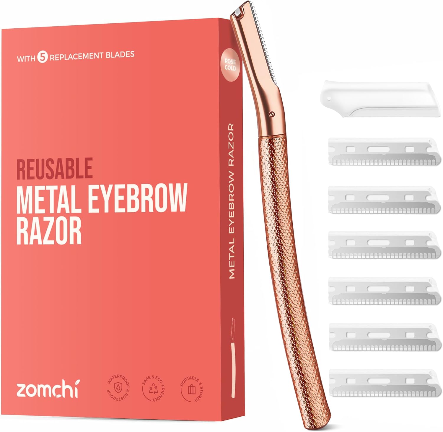 ZOMCHI Eyebrow Razor, Face Razors for Women&Men, Eyebrow Trimmer Shaper with Precision Cover,Facial Shaver with 6 Blades (Rose Gold)