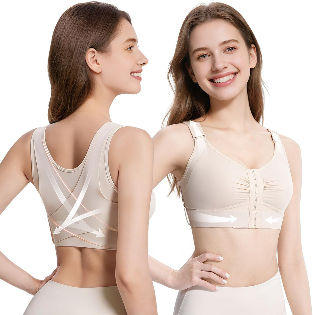 Fit Geno Posture Corrector Bra for Women: Wireless Posture Correcting Bra for Older Women & Seniors Front Closure