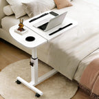 Laptop Table for Couch,Height Adjustable Moving Desk with Wheels & Overbed Tables, Mobile Rolling Computer Cart as Hospital Bed Table for Home Use
