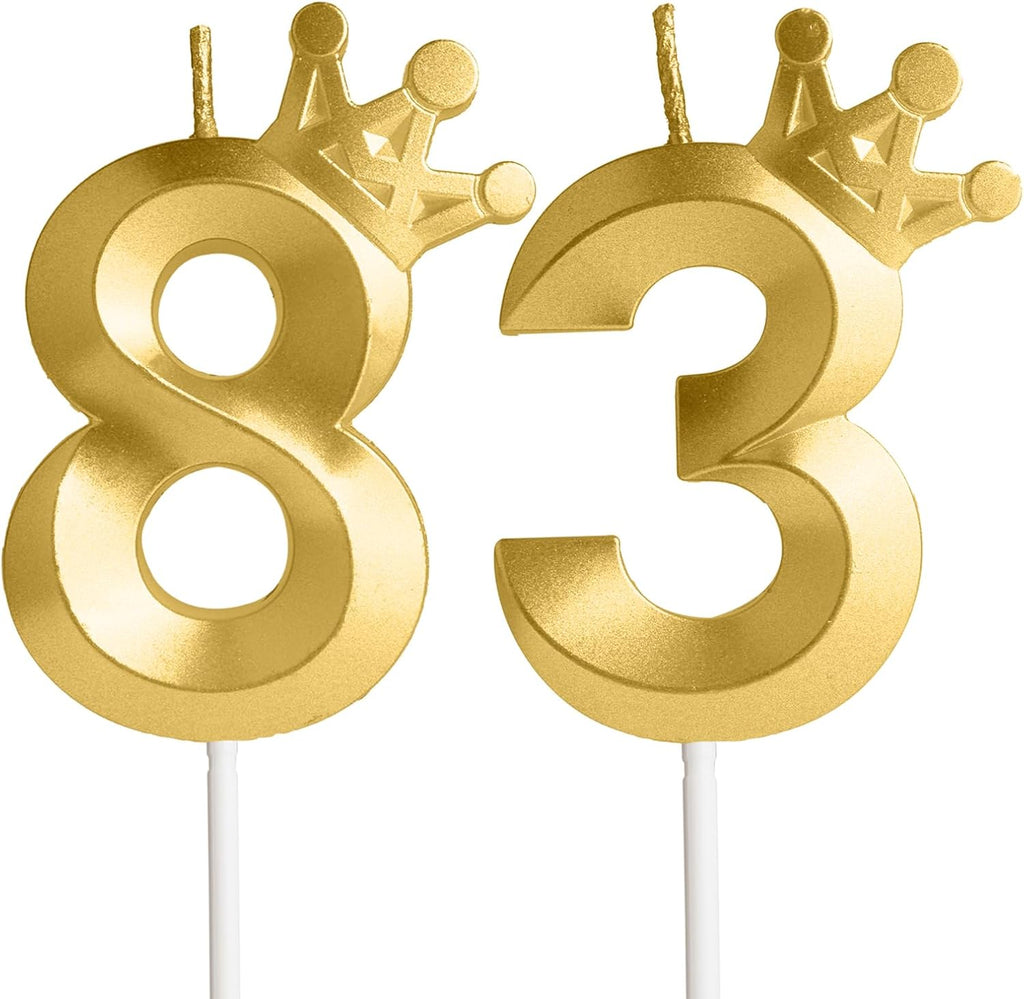 Eighty-Three Metallic Gold 83 Birthday Candle, 83rd Candle for Cake,83rd Cake Topper,Birthday Party Anniversary Celebration Decoration Supplies for Men Women Kids Birthday Decor
