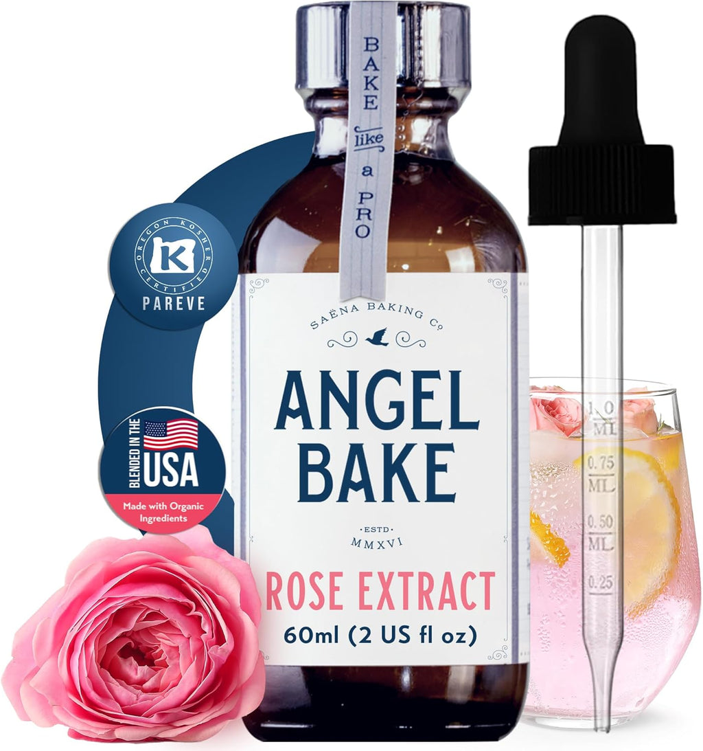 Pure Bulgarian Rose Extract for Baking & Mixology - 100 Servings Culinary Grade Rose Essence and Flavoring - Kosher, Keto Friendly, Vegan, Gluten-Free for Desserts, Beverages & Recipes (2 Oz Extract with Latex-Free Dropper)