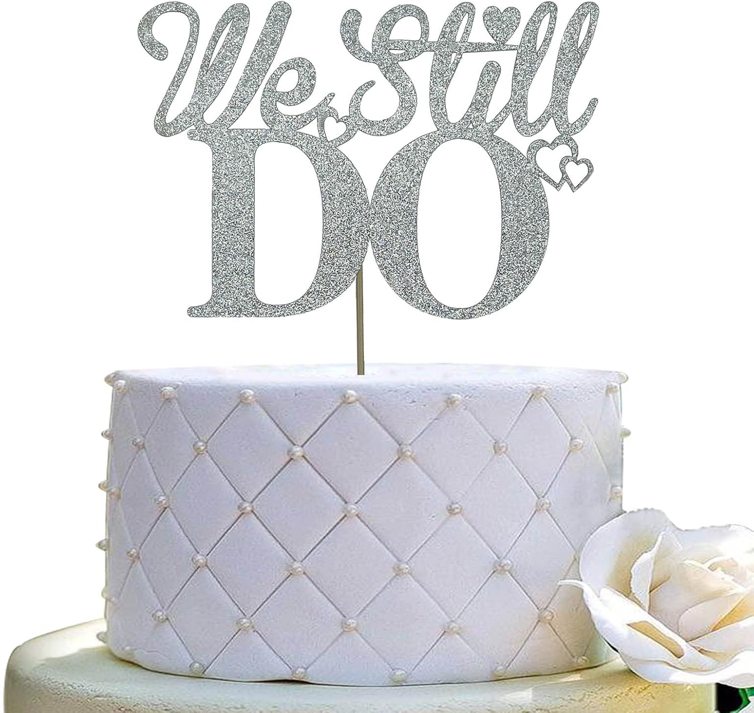 We Still Do Cake Topper - Marriage Anniversary/Wedding Anniversary Party Decoration Supplies, Double Sided Silver Glitter