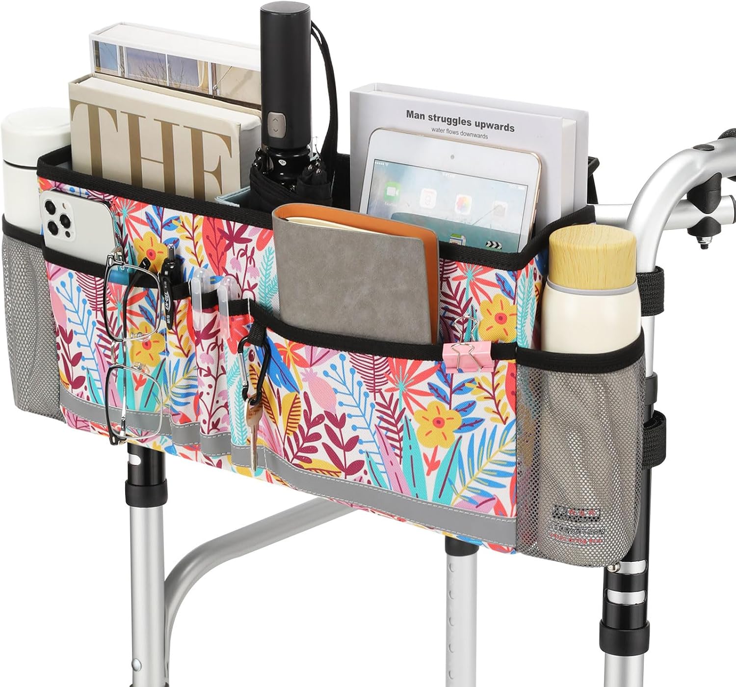 Walker Basket, Folding Walker Bag with Cup Holder, Walker Accessories for Seniors