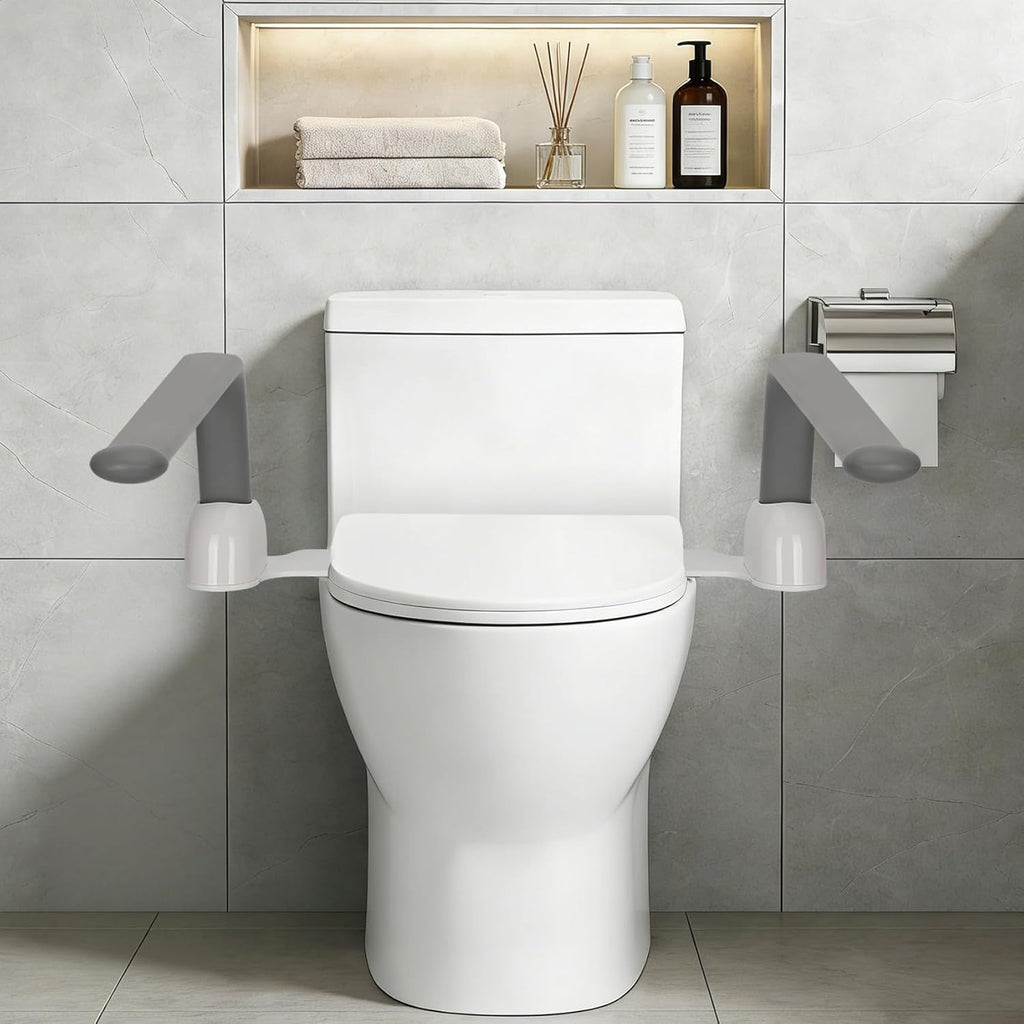 Toilet Safety Rails for Seniors, Adjustable Armrest, Space Saving, Stylish and Durable, Anti Slip and Anti Fall, Suitable for Elderly, Disabled, Pregnant Women with Armrest Toilet Safety Rail