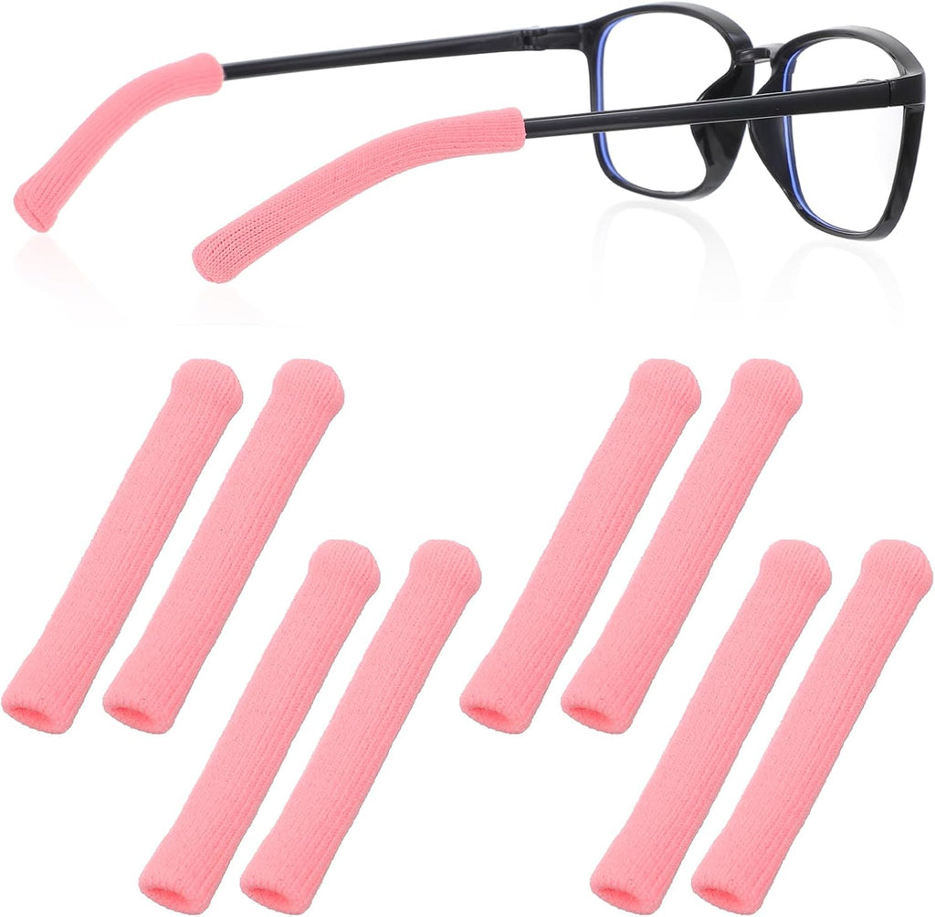 8Pcs Ear Cushions for Glasses, Pink Soft Cotton Cushions for Eyeglass Arms Ears Grip for Women, Anti-Slip Comfort Temple Tips, Easy to Install, 4 Pair