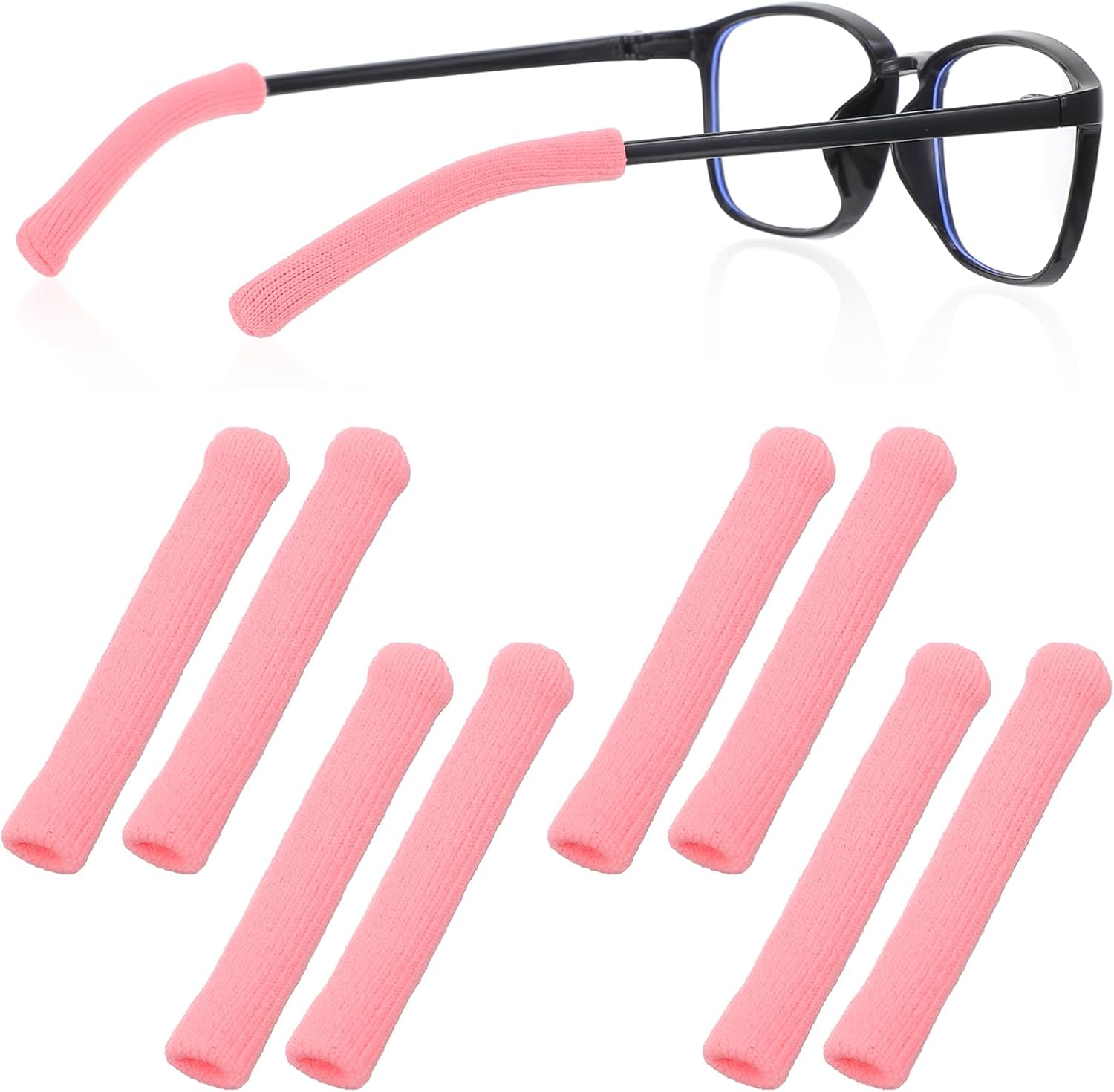 8Pcs Ear Cushions for Glasses, Pink Soft Cotton Cushions for Eyeglass Arms Ears Grip for Women, Anti-Slip Comfort Temple Tips, Easy to Install, 4 Pair
